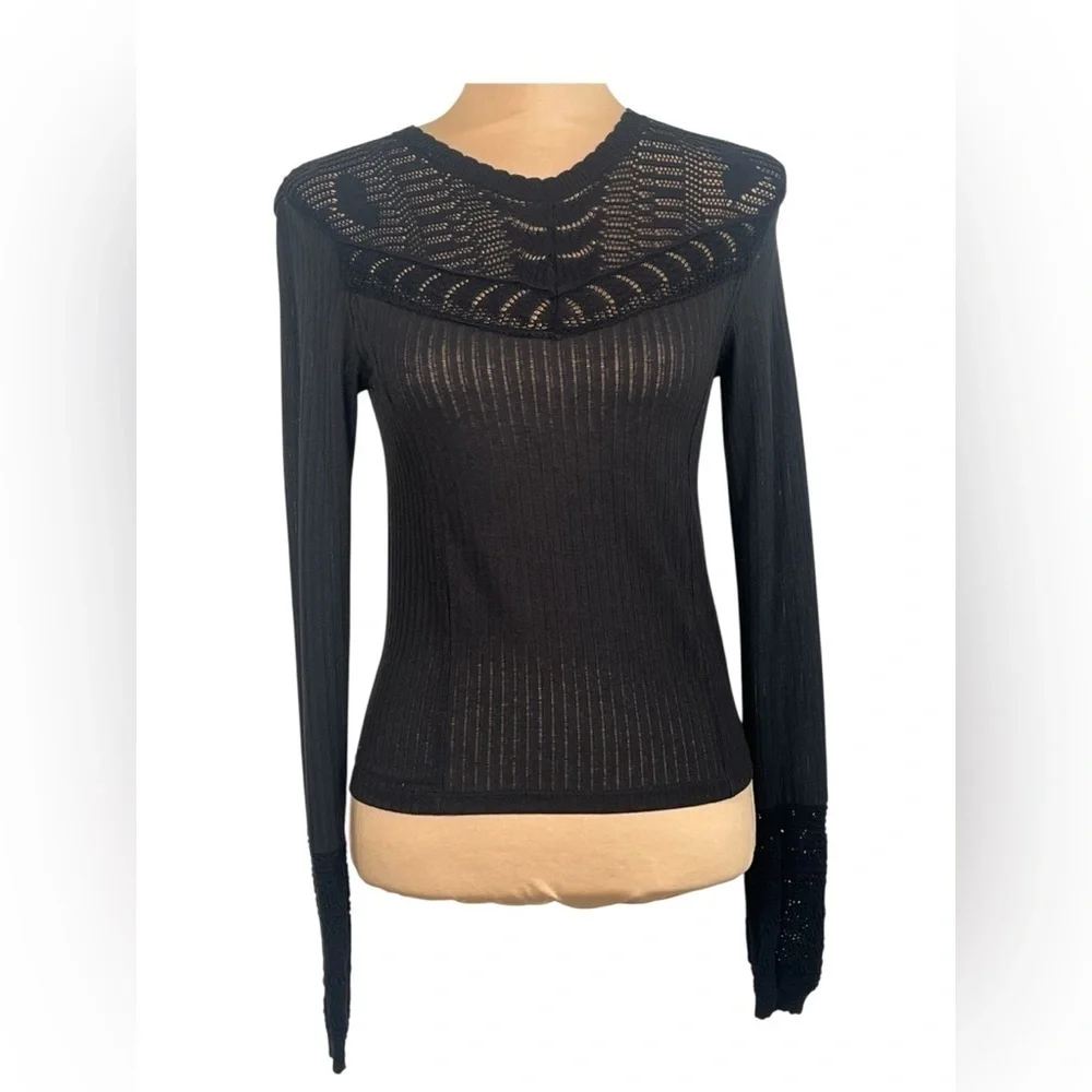 Free People Colette Scallop Neck Trim Knit Sweater Size XS